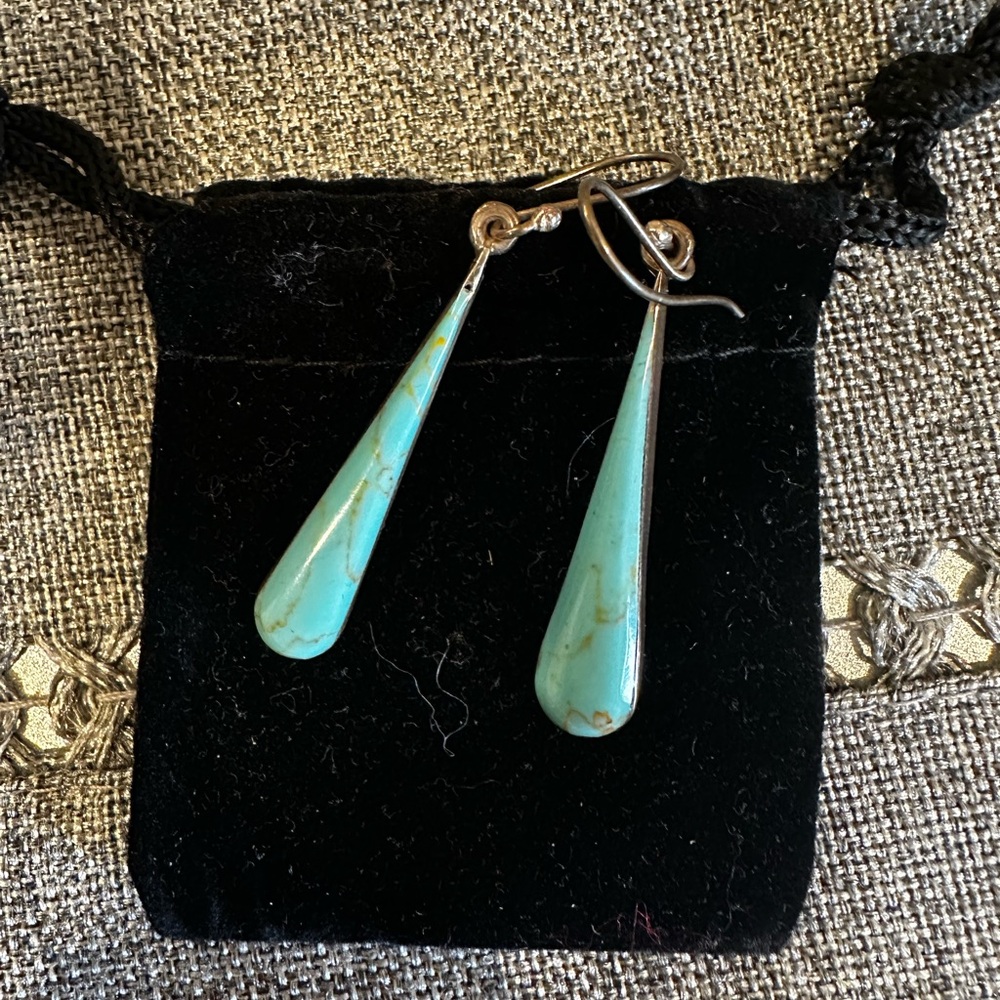 Blue Teardrop Earrings with Gold Accents